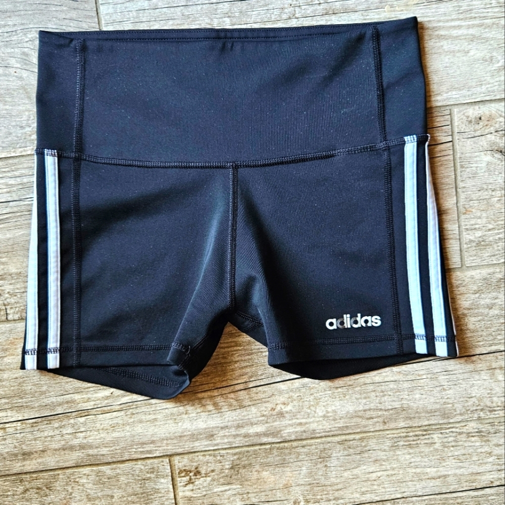 Adidas Women's Black Athletic Shorts with White Stripes